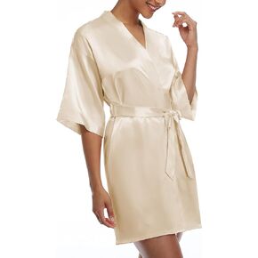 Ferrendo Women's Satin Robes Short Silk Kimono Robe for Bride Bridesmaids Getting Ready Soft Lightweight Loungwear