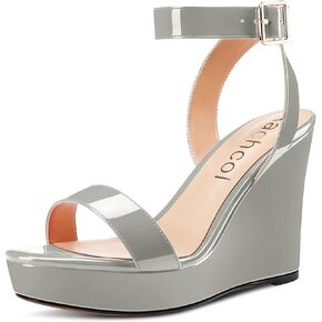 Aachcol Women Platform Wedge Sandals Round Peep Open Toe Ankle Strap Slingback Two-Piece Chunky Block High Heel Dress Shoes Pumps Party Patent 4 Inch