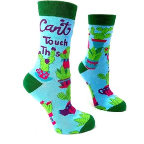 Fabdaz Can't Touch This Funny Saying Women's Novelty Crew Socks with Cactuses