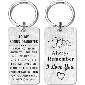 Jzxwan Bonus Daughter Gifts Keychain, I Love You Step Daughter Gifts, Stepdaughter Birthday Christmas Graduation Gifts Mothers Day Key Chain, Step Daughter Xmas Present from Stepmom Stepdad