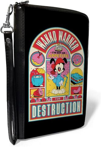 PU Zip Around Wallet Rectangle Animaniacs Wakko Warner Appetite for Destruction Pose Black, Animaniacs, 7.5"x4.5" in Saudi Arabia