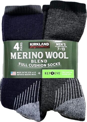 جوارب BLUE RIBBON Kirkland Signature Merino Wool Blend للرجال (4 أزواج) - أسود/رمادي (عبوة من قطعتين) in Saudi Arabia