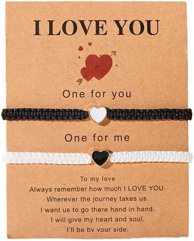 Colorful Heart Beaded Matching Bracelets, Set of 2 Adjustable Couple Bracelets set,Friendships Bracelets set Gift for Boyfriend Girlfriend Valentine's Day Bracelet Long Distance Bracelets for Partners in Kuwait