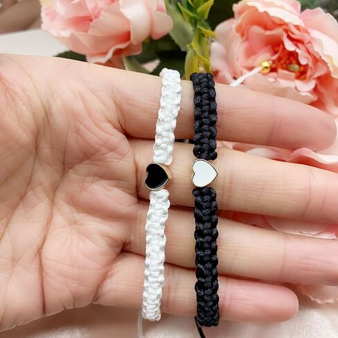 Colorful Heart Beaded Matching Bracelets, Set of 2 Adjustable Couple Bracelets set,Friendships Bracelets set Gift for Boyfriend Girlfriend Valentine's Day Bracelet Long Distance Bracelets for Partners in Kuwait