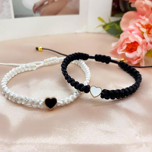 Colorful Heart Beaded Matching Bracelets, Set of 2 Adjustable Couple Bracelets set,Friendships Bracelets set Gift for Boyfriend Girlfriend Valentine's Day Bracelet Long Distance Bracelets for Partners in Kuwait