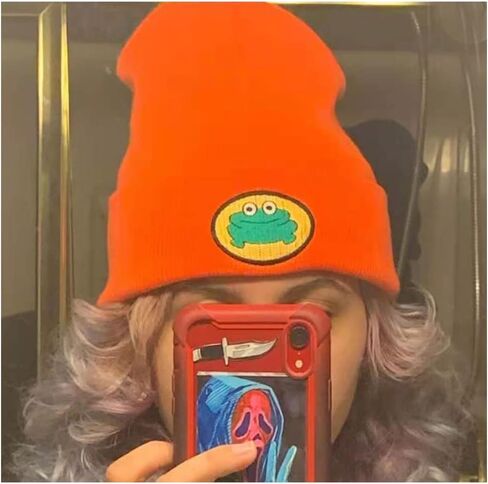 Cute Cartoon TV Parappa The Rapper Frog Knitted Beanie Hats Unisex Orange in Saudi Arabia