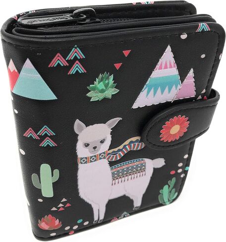 Shag Wear Llama Small Animal Wallet for Women Vegan Faux Leather Black 4.5" in Saudi Arabia