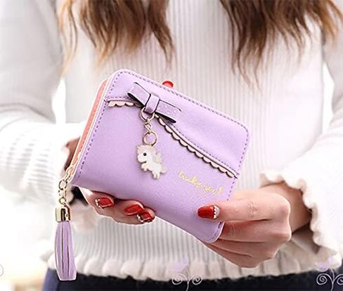 UTO Wallet for Girls Cute Leather Vegan Small Women Tassel Pendant Card Holder Kawaii Coin Purse 1095 in Saudi Arabia