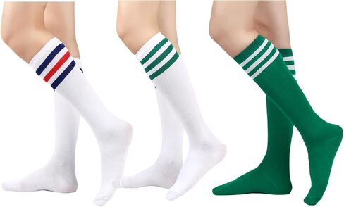 Women's Knee High Athletic Socks Casual Stripes Tube Socks Outdoor Sport Socks 3 Pairs in Saudi Arabia