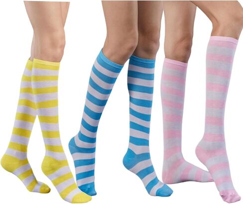 Women's Knee High Athletic Socks Casual Stripes Tube Socks Outdoor Sport Socks 3 Pairs in Saudi Arabia