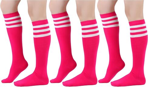 Women's Knee High Athletic Socks Casual Stripes Tube Socks Outdoor Sport Socks 3 Pairs in Saudi Arabia