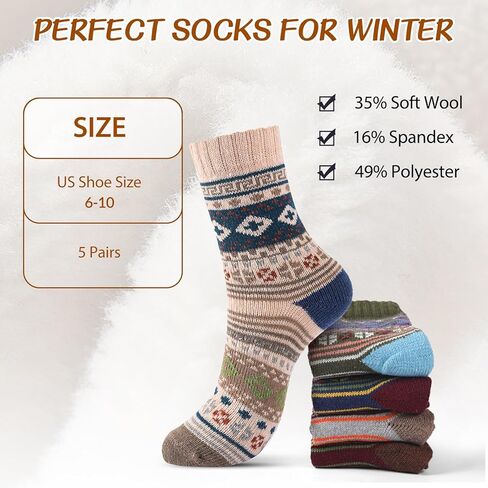 جوارب صوف للنساء 5 أزواج جوارب شتوية للنساء للطقس البارد سميكة ومريحة جوارب دافئة للنساء شتوية حرارية in Kuwait