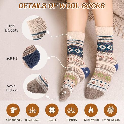 جوارب صوف للنساء 5 أزواج جوارب شتوية للنساء للطقس البارد سميكة ومريحة جوارب دافئة للنساء شتوية حرارية in Kuwait