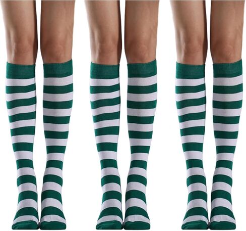 Women's Knee High Athletic Socks Casual Stripes Tube Socks Outdoor Sport Socks 3 Pairs in Saudi Arabia