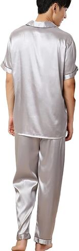 ZUEVI Men's Stain Silk Chinese Pajamas Set Button-Down Short/Long Sleeve Sleepwear Loungewear … in Saudi Arabia
