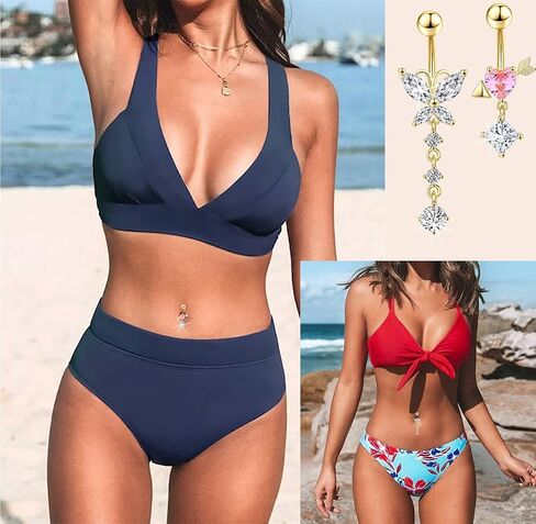 Belly Button Ring Surgical Stainless Steel Dangle Belly Button Rings for Women 14G Gold Silver Belly Ring Navel Piercing Jewelry Heart Butterfly Evil Eye Belly Ring in Saudi Arabia