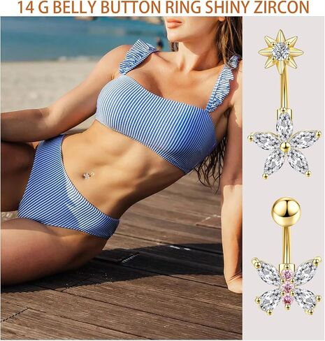 Belly Button Ring Surgical Stainless Steel Dangle Belly Button Rings for Women 14G Gold Silver Belly Ring Navel Piercing Jewelry Heart Butterfly Evil Eye Belly Ring in Saudi Arabia