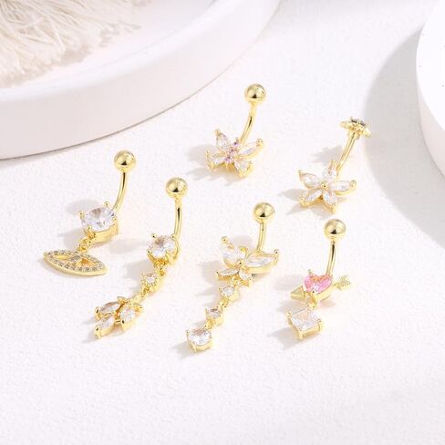 Belly Button Ring Surgical Stainless Steel Dangle Belly Button Rings for Women 14G Gold Silver Belly Ring Navel Piercing Jewelry Heart Butterfly Evil Eye Belly Ring in Saudi Arabia