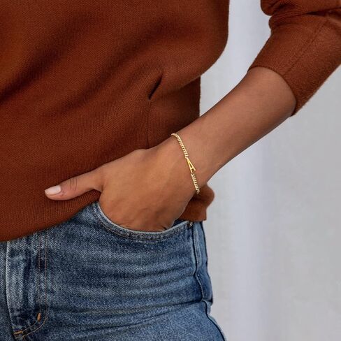 MRSXIA Bracelet for Women Gold Initial Sideways Letter A-Z 5MM Cuban Link Curb Chain 18K Gold Filled Dainty Simple Personalized Alphabet Jewelry Birthday Gift in Kuwait