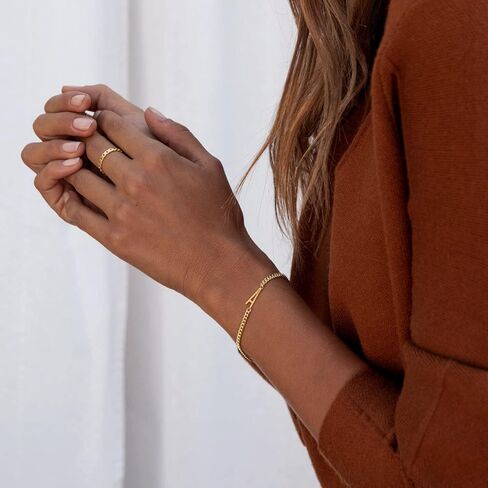 MRSXIA Bracelet for Women Gold Initial Sideways Letter A-Z 5MM Cuban Link Curb Chain 18K Gold Filled Dainty Simple Personalized Alphabet Jewelry Birthday Gift in Kuwait