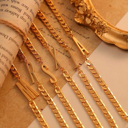 MRSXIA Bracelet for Women Gold Initial Sideways Letter A-Z 5MM Cuban Link Curb Chain 18K Gold Filled Dainty Simple Personalized Alphabet Jewelry Birthday Gift in Kuwait