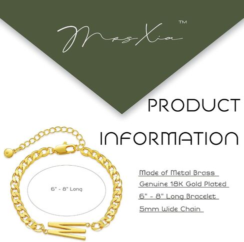 MRSXIA Bracelet for Women Gold Initial Sideways Letter A-Z 5MM Cuban Link Curb Chain 18K Gold Filled Dainty Simple Personalized Alphabet Jewelry Birthday Gift in Kuwait