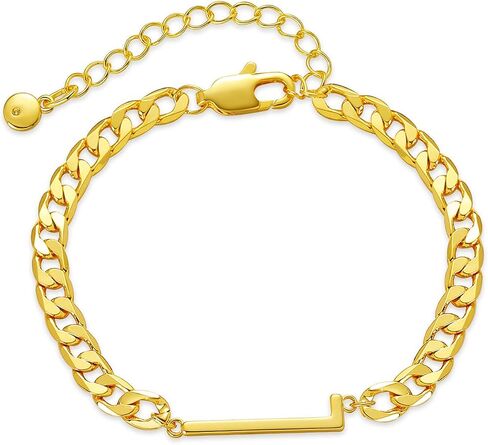 MRSXIA Bracelet for Women Gold Initial Sideways Letter A-Z 5MM Cuban Link Curb Chain 18K Gold Filled Dainty Simple Personalized Alphabet Jewelry Birthday Gift in Kuwait