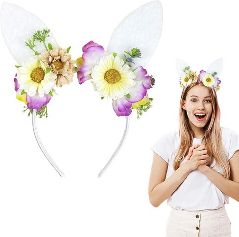 عصابة رأس على شكل أرنب عيد الفصح من آسيكون، مع إكليل زهور للأرانب وتاج للأذن الربيع، أغطية رأس زهرية لحفلات عيد الفصح وأعياد الميلاد للفتيات والحفلات التنكرية والفوتوغرافية، باللون الأبيض in Kuwait