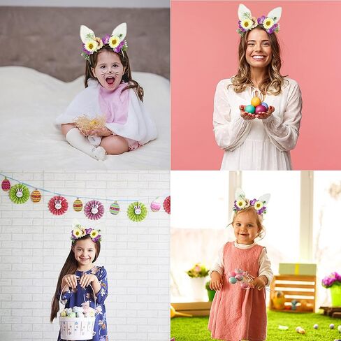 عصابة رأس على شكل أرنب عيد الفصح من آسيكون، مع إكليل زهور للأرانب وتاج للأذن الربيع، أغطية رأس زهرية لحفلات عيد الفصح وأعياد الميلاد للفتيات والحفلات التنكرية والفوتوغرافية، باللون الأبيض in Kuwait