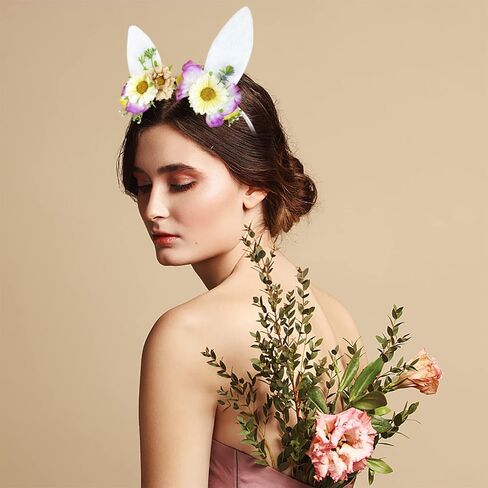 عصابة رأس على شكل أرنب عيد الفصح من آسيكون، مع إكليل زهور للأرانب وتاج للأذن الربيع، أغطية رأس زهرية لحفلات عيد الفصح وأعياد الميلاد للفتيات والحفلات التنكرية والفوتوغرافية، باللون الأبيض in Kuwait