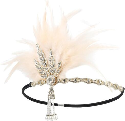 CHUANGLI 1920s Headpiece Flapper Headband, Pearl Peacock Feather Hair Band, Great Gatsby Accessoreis for Women Fascinators in Saudi Arabia
