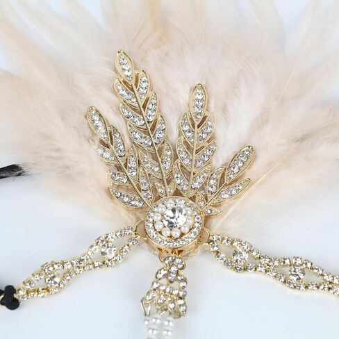 CHUANGLI 1920s Headpiece Flapper Headband, Pearl Peacock Feather Hair Band, Great Gatsby Accessoreis for Women Fascinators in Saudi Arabia
