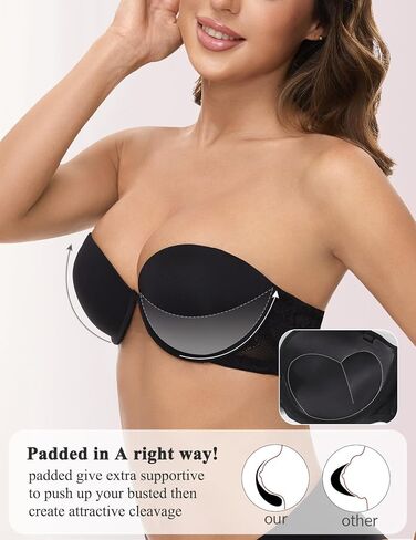 حمالة صدر بدون حمالات للنساء ديمي مبطنة للغاية مع أشرطة شفافة متعددة الاتجاهات، أضف 2 كوب من حمالات الصدر من الدانتيل in Kuwait