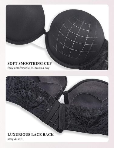 حمالة صدر بدون حمالات للنساء ديمي مبطنة للغاية مع أشرطة شفافة متعددة الاتجاهات، أضف 2 كوب من حمالات الصدر من الدانتيل in Kuwait