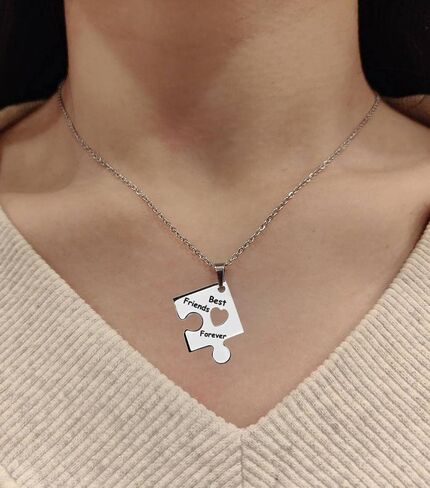 Multi Puzzles Best Friends Forever Necklaces Stainless Steel Engraved Heart BFF Pendant Set Friendship Necklaces Gifts in Saudi Arabia