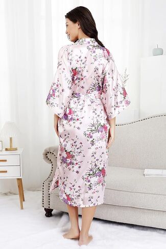 EPLAZA Women Long Floral Silky Satin Robe Wedding Bridal Spa Party Bride Bridesmaid Robes Kimono Loungewear Dressing Gowns in Saudi Arabia