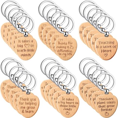 Huquary 30 Pieces Thank You Gift Teacher Gift Wooden Appreciation Keychain Gift for Women Men Teacher Gifts Heart Charm Wooden Keychains Bulk for Teachers' Day Birthday Teacher Appreciation Week in Saudi Arabia