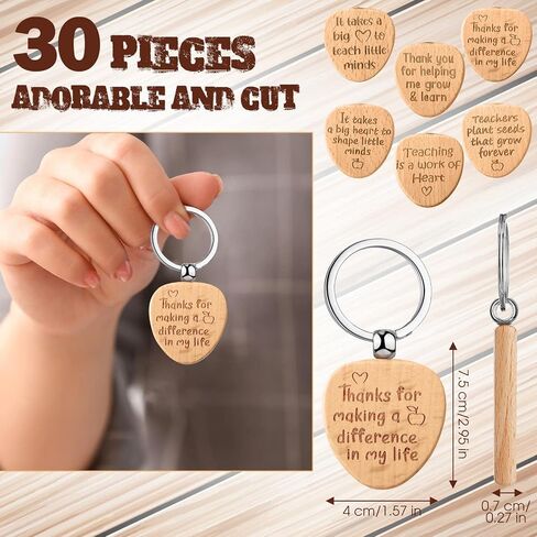 Huquary 30 Pieces Thank You Gift Teacher Gift Wooden Appreciation Keychain Gift for Women Men Teacher Gifts Heart Charm Wooden Keychains Bulk for Teachers' Day Birthday Teacher Appreciation Week in Saudi Arabia