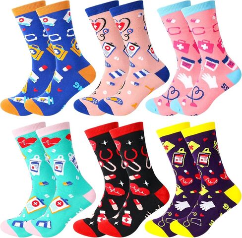 6 أزواج من جوارب الممرضات المرحة، هدايا ممرضات للنساء، جوارب تمريض مبتكرة وممتعة، أفضل هدايا ممرضة على الإطلاق للممرضات الجدد في يوم/أسبوع الممرضات والأطباء والمساعدين وعمال المستشفيات وهدايا تخرج الطلاب in Kuwait