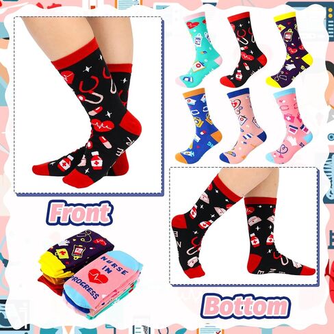 6 أزواج من جوارب الممرضات المرحة، هدايا ممرضات للنساء، جوارب تمريض مبتكرة وممتعة، أفضل هدايا ممرضة على الإطلاق للممرضات الجدد في يوم/أسبوع الممرضات والأطباء والمساعدين وعمال المستشفيات وهدايا تخرج الطلاب in Kuwait