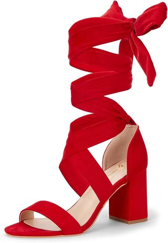 GENSHUO Women's Chunky High Heels Lace Up Strappy Block Sandals Open Toe Sexy Dress Heel Comfortable Prom Wedding Homecoming Party Graduation Shoes in Saudi Arabia