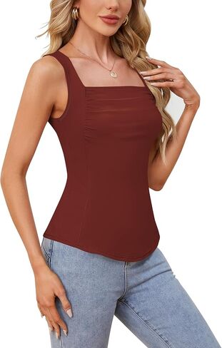 Ivicoer Womens Casual Summer Sleeveless Tank Tops Slim Fit Square Neck Ruched Going Out Top Basic Tees Shirts 2024 S-XL in Saudi Arabia