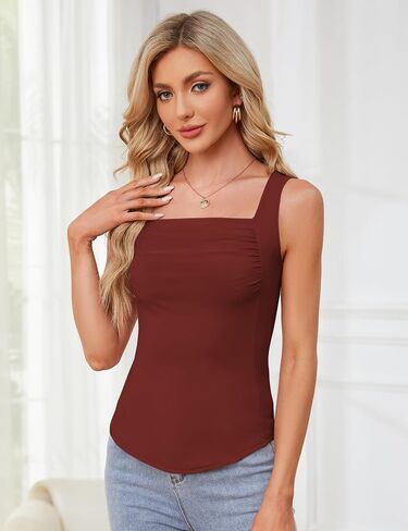 Ivicoer Womens Casual Summer Sleeveless Tank Tops Slim Fit Square Neck Ruched Going Out Top Basic Tees Shirts 2024 S-XL in Saudi Arabia