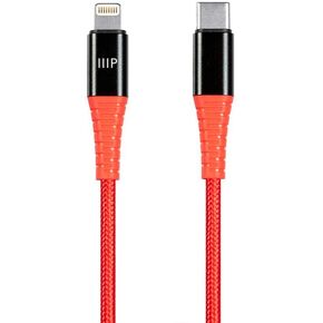 Monoprice Durable Apple MFi Certified USB‑C to Lightning Cable - Fast Charging, Flexible, Kevlar-Reinforced Nylon-Braided Jacket, iPhone 13, Pro, Pro Max, AirPods Pro, 6 Feet, Red - AtlasFlex Series