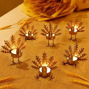 SAND MINE 6 Pack Metal Turkey Tea Light Candle Holders, Thanksgiving Candle Holder, Turkey Candle Holder, Metal Candle Holder, Thanksgiving Home Table Decoration (Bronze)