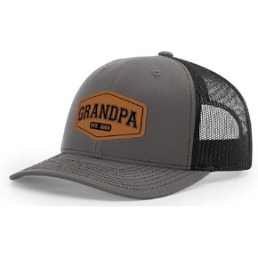 New Dad Hat- Grandpa Hat Established 2024 - Hat Leather Patch | Gift for Expecting Fathers, Baby Announcement, Father's Day