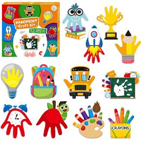 WATINC Back to School Handprint Art Craft - 12Pcs First Day of School Themed Easy DIY Kit, Pencil Bus Schoolbag Arts Supplies Preschool Classroom Hand Print Activity Party Favors for Kids Toddlers