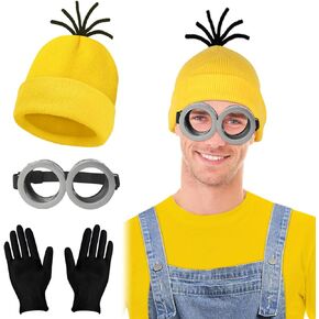 3Pcs Halloween Yellow Beanie Costume Accessories Adult-Steampunk Goggles/Gloves,Halloween Cosplay Party Set