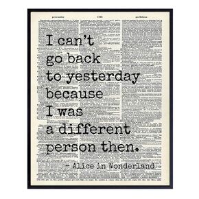 Alice Wonderland Quote - 8x10 Home decoration Photo Picture - Unique Wall Art, Room Decor for Bedroom, Living room, Office - Upcycled Dictionary Art or Gift for Women, Fan - UNFRAMED