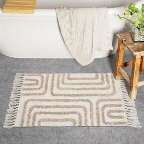 Lahome Checkered 2x3 Rug, Boho Bathroom Rugs Small Tufted Rugs for Bedroom Cotton Beige Area Rug with Tassels, Checkerboard Washable Rug Woven Tufted Indoor Carpet for Entryway Porch